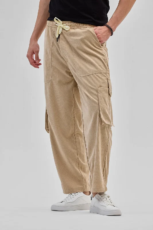 Beige Baggy Fit Cargo Pants Confident Men's High