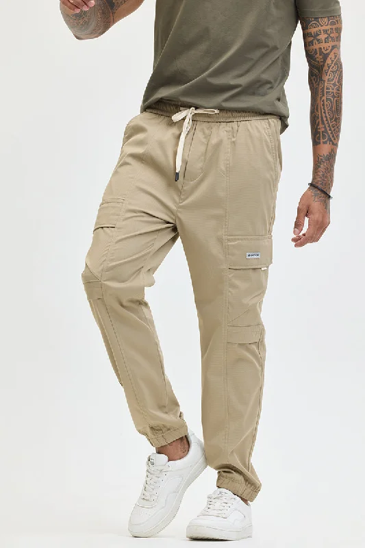 Beige Slim Fit Cargo Vacation