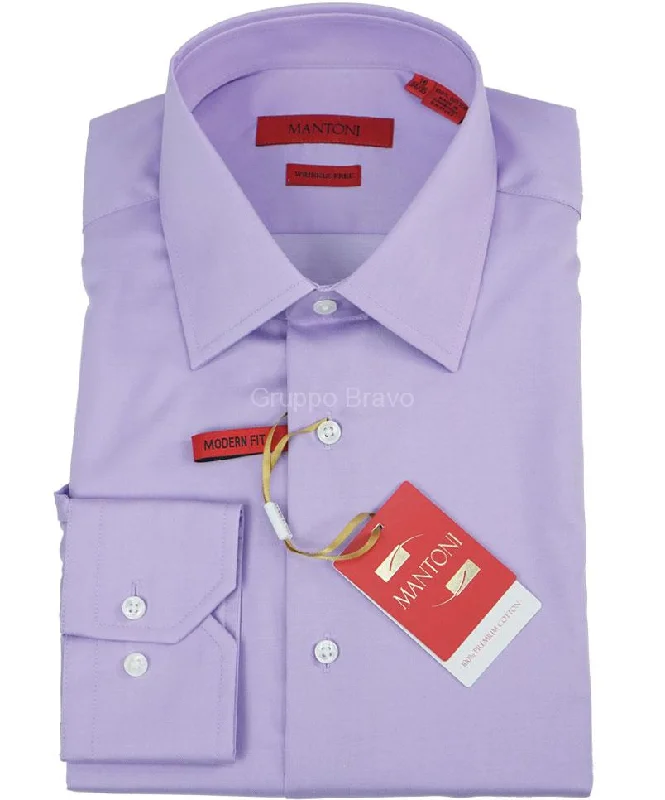 Mantoni Modern Fit Wrinkle Free 100%Cotton Lavender Dress Shirt Elegant Men's Cashmere