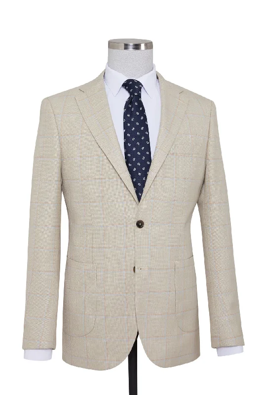 Slim Fit Notch Lapel Plaid Beige Casual Blazer Confident Men's Power