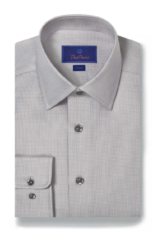 David Donahue Pearl Micro Check Dress Shirt Hip Men's Retro