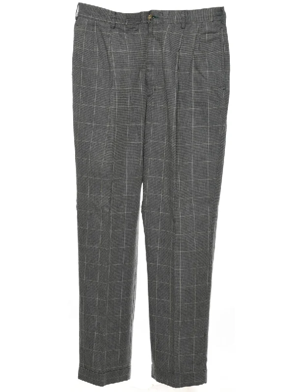 Tommy Hilfiger Dark Grey Checked Trousers - W36 L32 Monochromatic Office Style