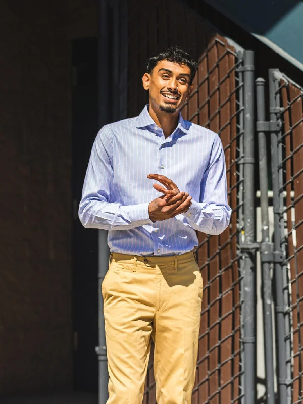 Striped Cotton Dress Shirt - Pastel Blue & Pink Sporty Men's Athleisure 