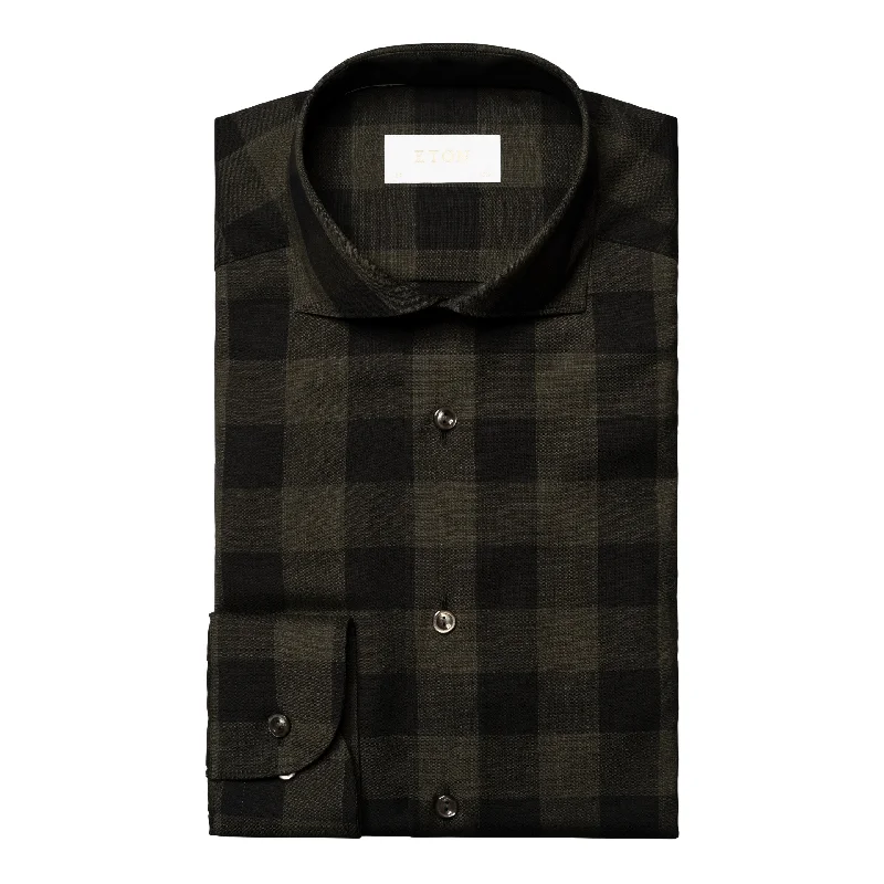 Slim Fit - Bold Check Merino Wool Shirt Casual Men's Loose