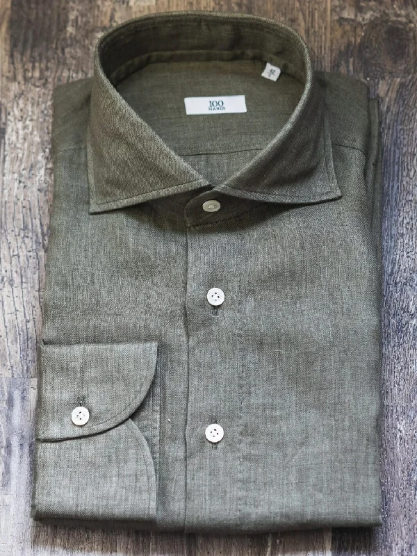 Linen Dress Shirt - Olive Green Edgy Men's Punk