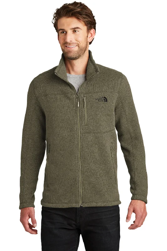 The North Face Mens Full Zip Sweater Fleece Jacket - Heather New Taupe Green Dynamic Men's Moto