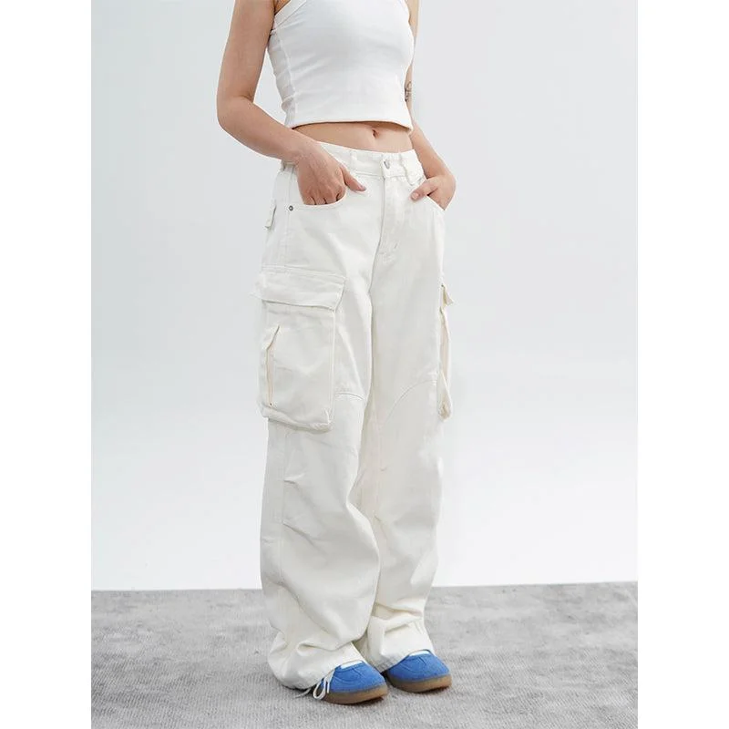 Drawstring Hem High Waist Cargo Pants Laid