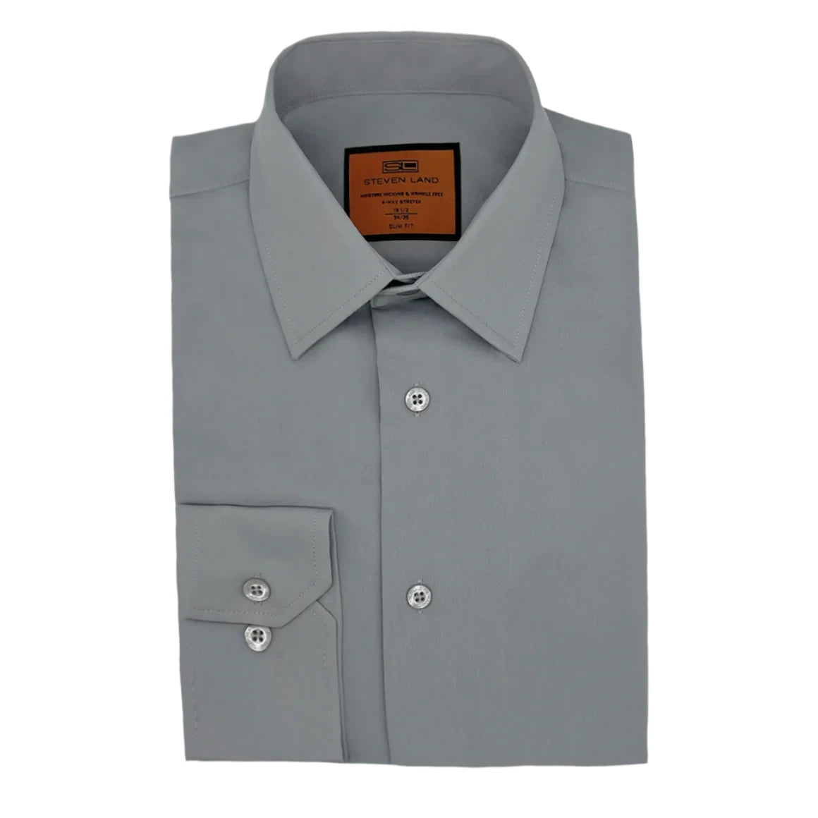 Steven Land 4 Way Stretch Travel Dress Shirt | Barrel Cuff | Point Collar | Silver Business