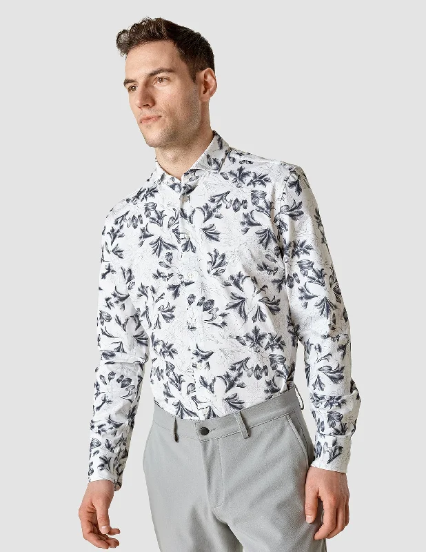 Lightweight Classic Shirt Navy Flower Slim Monochromatic All