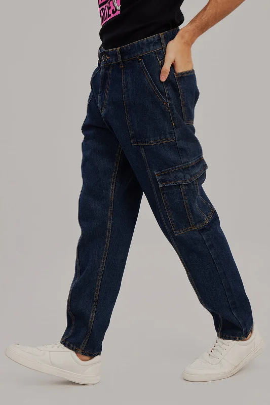 Hip Hop Dark Blue Baggy Cargo Jeans Bold Men's Statement