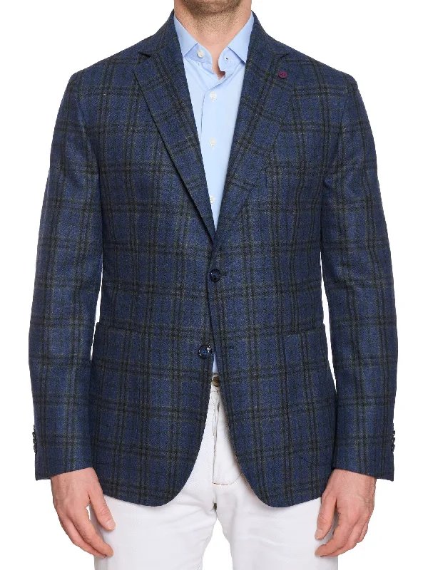 SARTORIA PARTENOPEA Blue Flannel Wool-Cashmere Jacket EU 52 NEW US 42 Current Model Sleek Men's Metallic