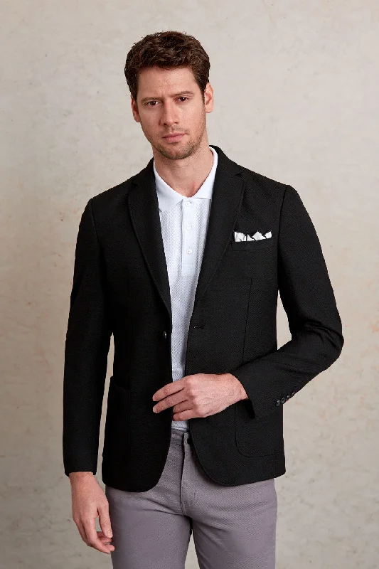 Slim Fit Notch Lapel Black Casual Blazer Masculine Men's Thick