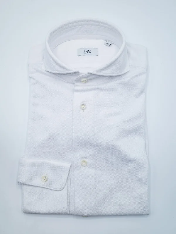 Cotton Piqué Dress Shirt - White Classic Men's Pin