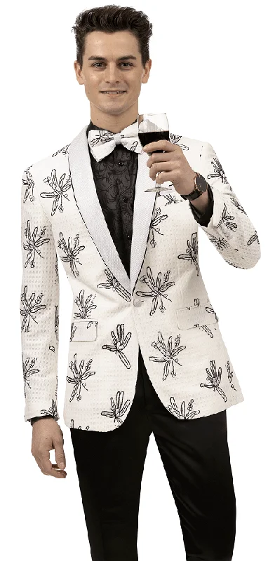 White Flower Pattern Fashion Blazer-Soprano J127 Dynamic Men's High