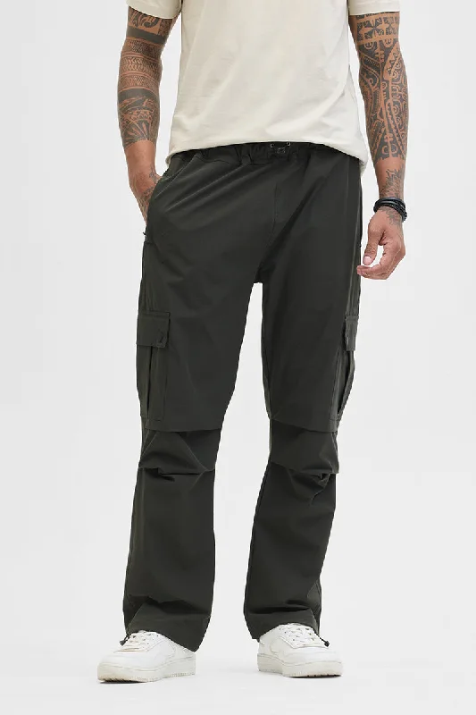 Dark Green Relaxed Fit Cargo Luxurious Men's High