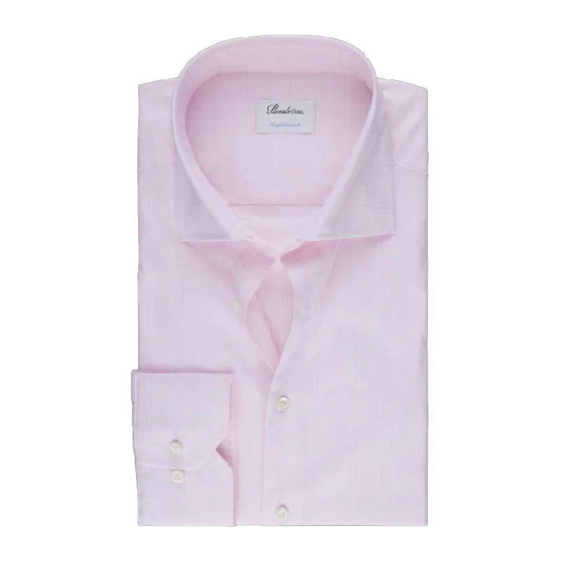 Light Pink Checked Fitted Body Cotton Stretch Shirt - Stenströms Streetwear Style