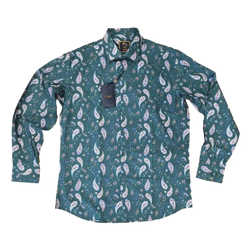 Cigar Forrest Green Casual Paisley Shirt - S-4402 Trendy Men's Scandinavian