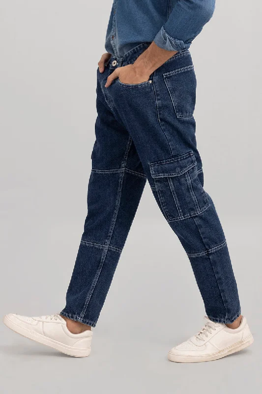 Hefty Mid Blue Cargo Baggy Jeans Practical Men's Multi