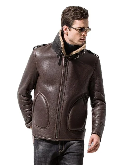 Davis Men's B3 Natural Shearling Leather Coat Sophisticated Men's 