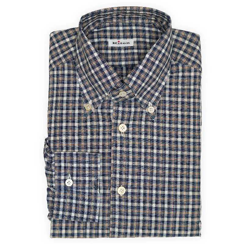 KITON Napoli Handmade Blue Plaid Cotton Button Down Shirt EU 40 NEW US 15.75 Adventure