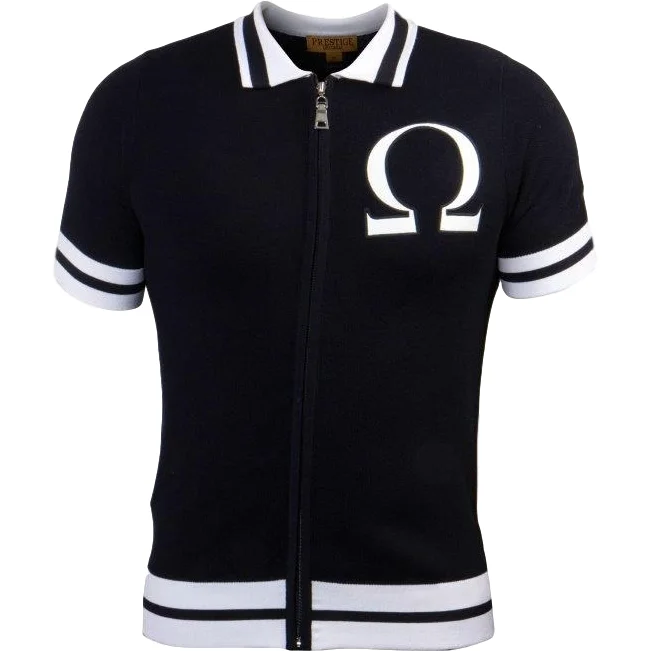 PRESTIGE GREEK OMEGA ZIP-UP BLACK WHITE SHIRT Refined Men's Velvet