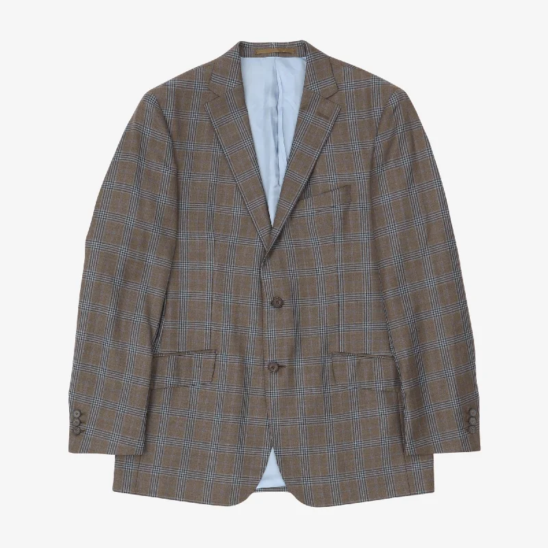 Plaid Wool Blazer Sleek Men's Metallic