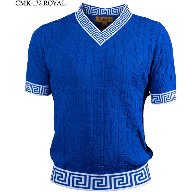 Prestige Royal Blue Greek Trim Luxury Knit Shirt - SYM Refined Men's Hand