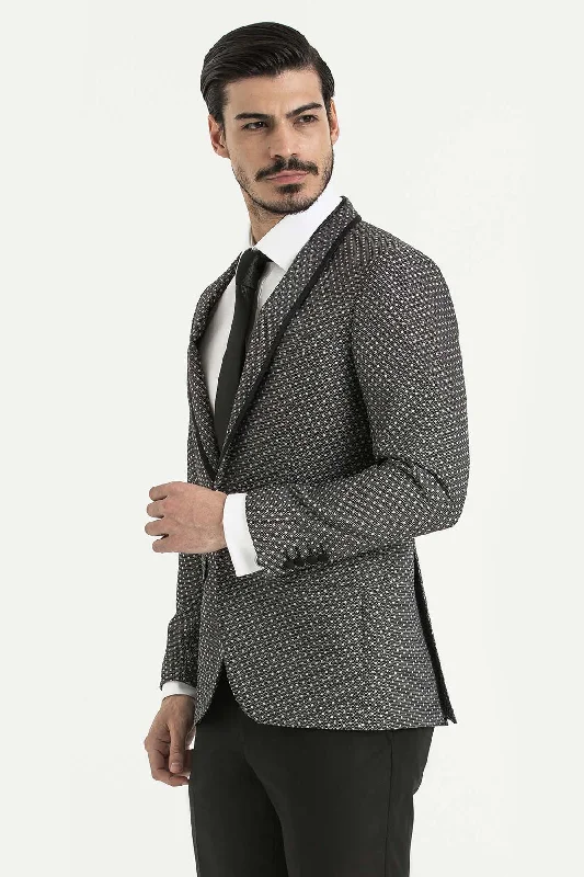 Slim Fit Notch Lapel Gray Casual Blazer Practical Men's Multi