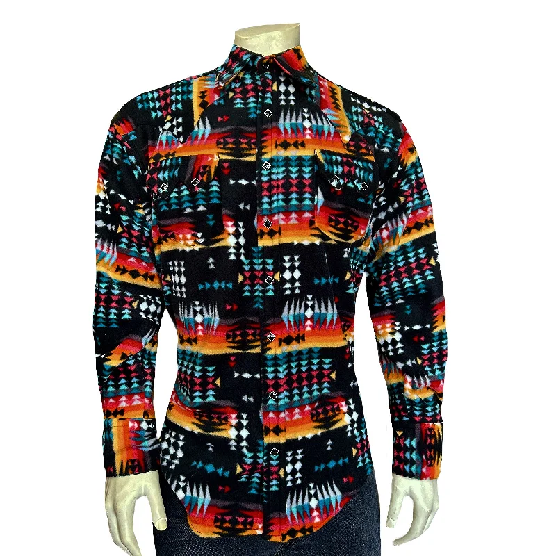 Men's Native Pattern Fleece Western Shirt in Black & Red Sharp Men's Italian