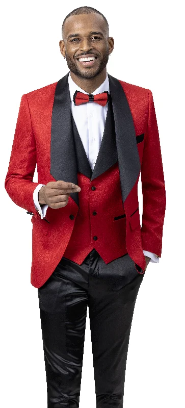 Red Tone on Tone Design Fashion Blazer & Vest-Soprano J64 Relaxed Men's Beach