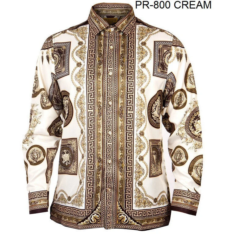 PRESTIGE BUTTON DOWN CREAM VERSACE INSPIRED SHIRT Dapper Men's 1920S