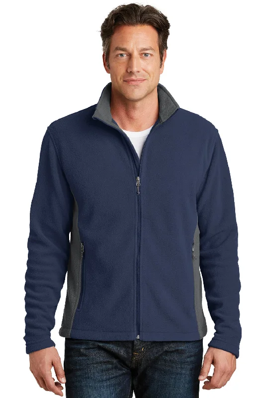 Port Authority Mens Full Zip Fleece Jacket - True Navy Blue/Battleship Grey - Closeout Polished Men's Silk