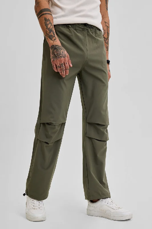 Olive Relaxed Fit Parachute Pant Business