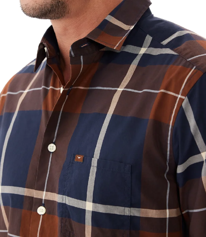 R.M.Williams - Coalcliff Shirt - Cotton Poplin - Brown Navy White Business