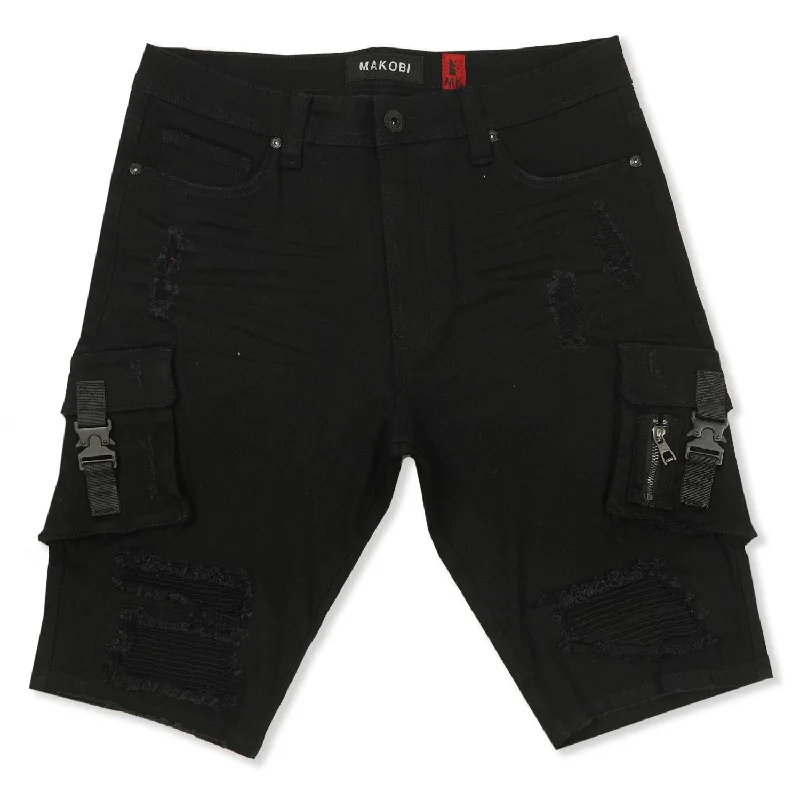 M936 - Makobi Denim Cargo Shorts - Black Hip Men's Urban