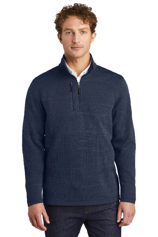 Eddie Bauer Mens Pill Resistant Fleece 1/4 Zip Jacket - Heather River Navy Blue Refined Men's European