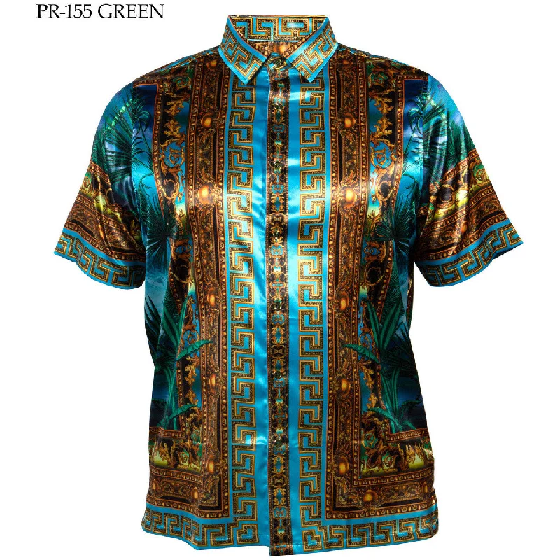 PRESTIGE VERSACE INSPIRED TEAL GOLD SATIN SHIRT Dapper Men's 1920S