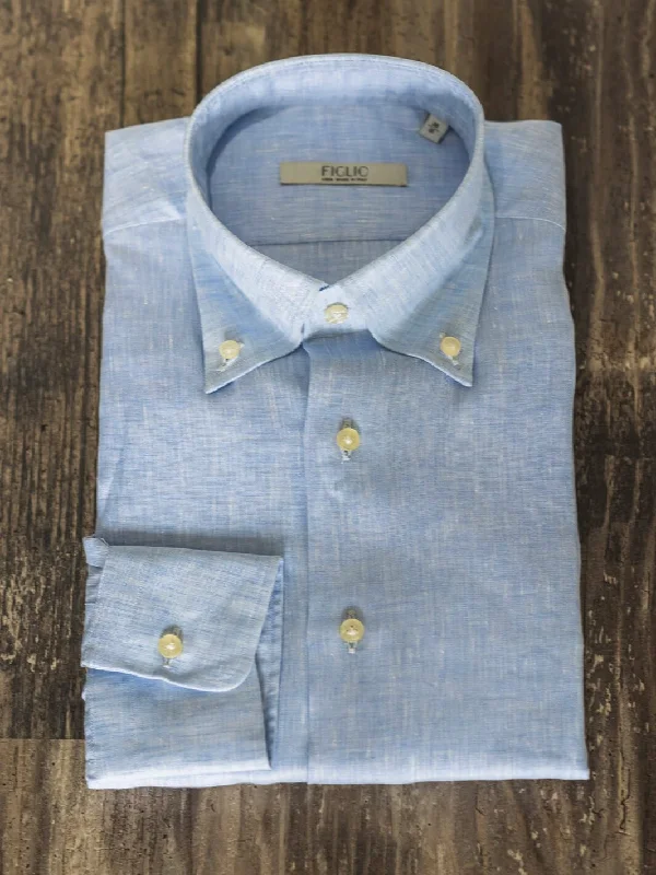 Linen Dress Shirt - Light Blue Trendy Men's Scandinavian