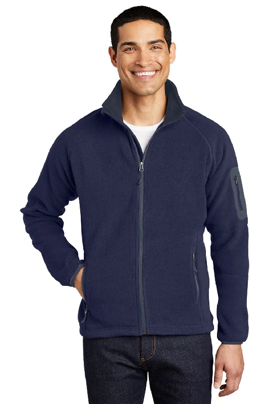 Port Authority Mens Full Zip Fleece Jacket - Navy Blue/Battleship Grey - Closeout Street