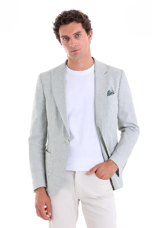 Slim Fit Light Green Peak Lapel Linen Casual Blazer Casual Men's Loose