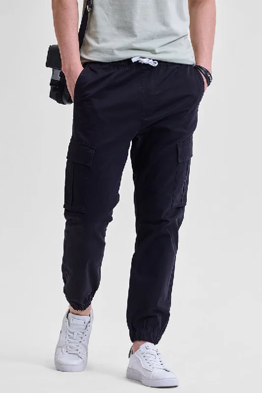 Black Slim Fit Cargo Pants Minimalist Men's Casual 