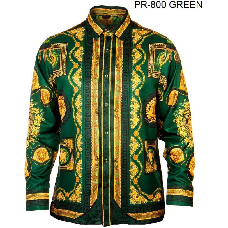 PRESTIGE BUTTON DOWN GREEN PATTERNED SHIRT Bohemian Men's Free