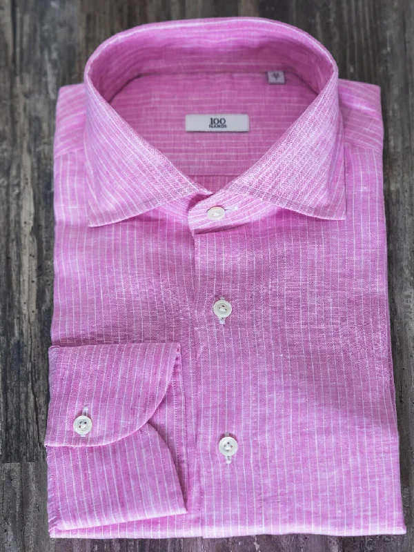 Pinstripe Linen Dress Shirt - Lavender Pink Traditional Men's Country