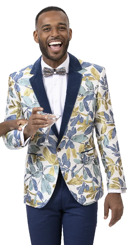 Blue Floral Print Fashion Blazer-Soprano J119 Stylish Men's Neon