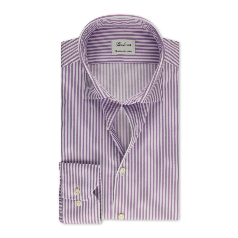 Purple Striped Cotton Twill Fitted Body Shirt - Stenströms Artistic Men's Hand