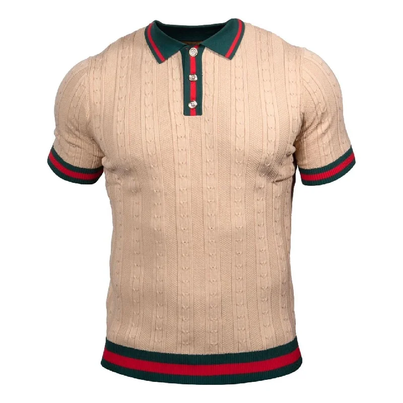 Prestige Beige Red Green Collar Polo Shirt - CMK-285 Vintage Men's 1970S Disco