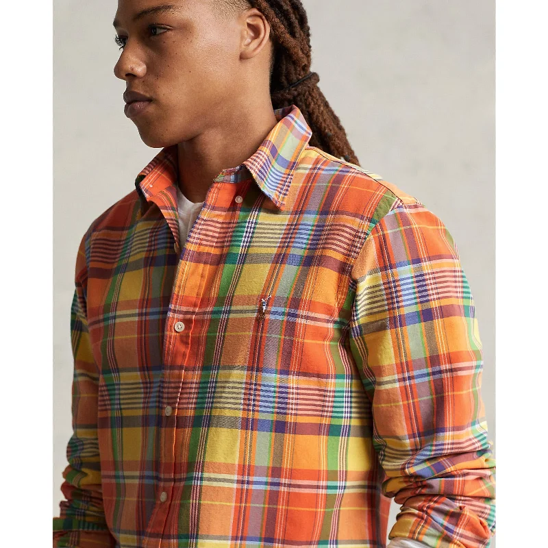 Oxford Shirt  - Orange/Yellow Multi-Coloured Check Refined Men's European