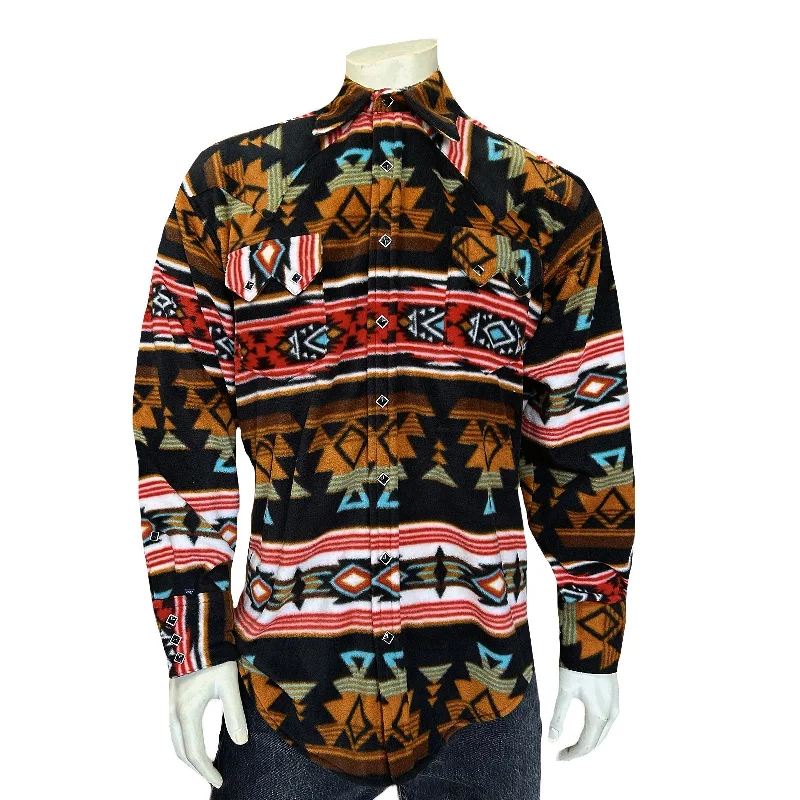 Men's Native Pattern Fleece Western Shirt in Black & Rust Confident Men's High