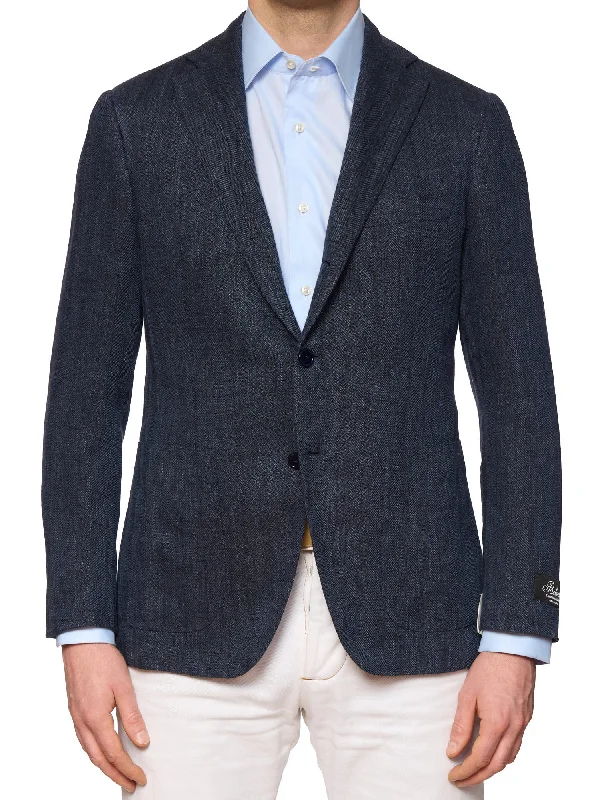 BELVEST "Jacketinthebox" Blue Herringbone Linen-Wool Blazer Jacket EU 48 NEW US 38 Cclassic Men's Tweed