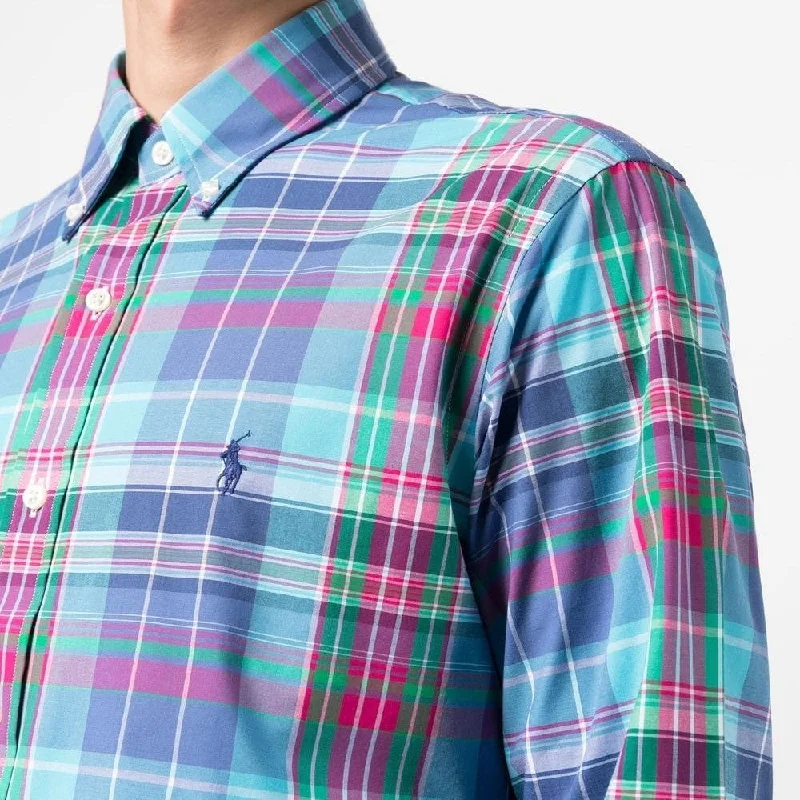 Poplin Stretch Custom Fit Shirt - Check - Turquoise/Pink Multi Adventure